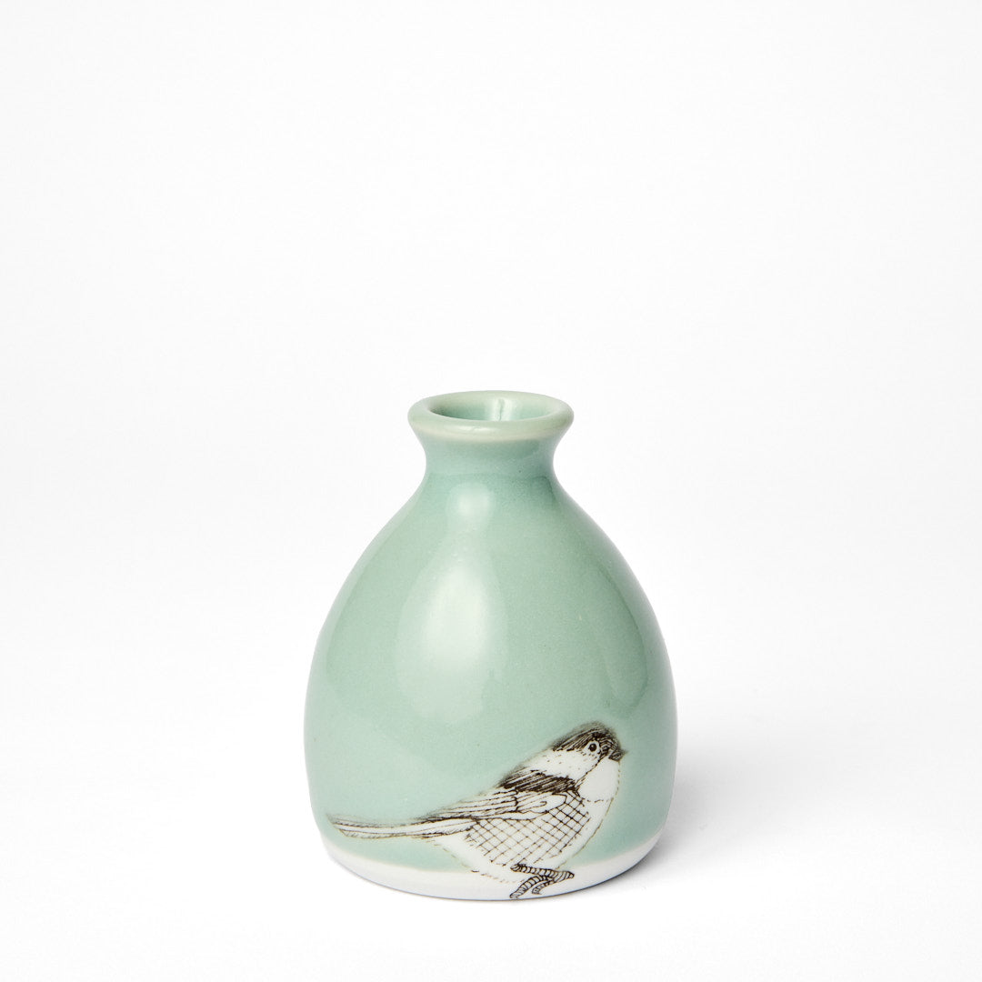 Celadon Chickadee Bud Vase