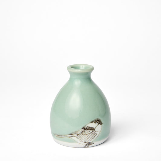 Celadon Chickadee Bud Vase