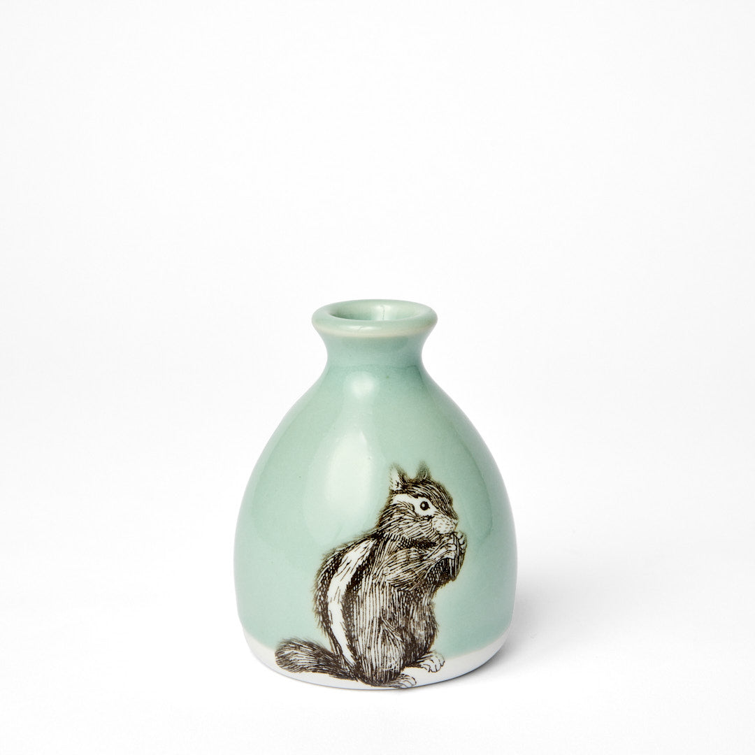 Celadon Chipmunk Bud Vase
