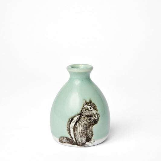 Celadon Chipmunk Bud Vase