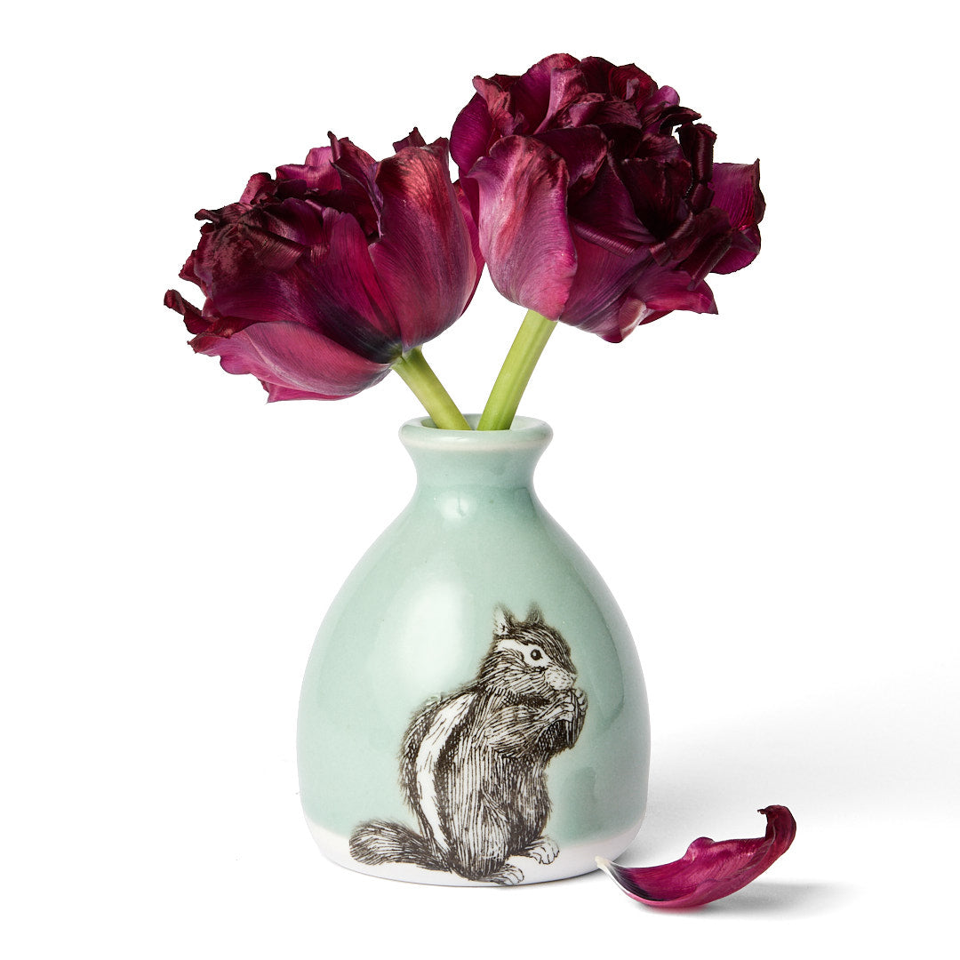 Celadon Chipmunk Bud Vase