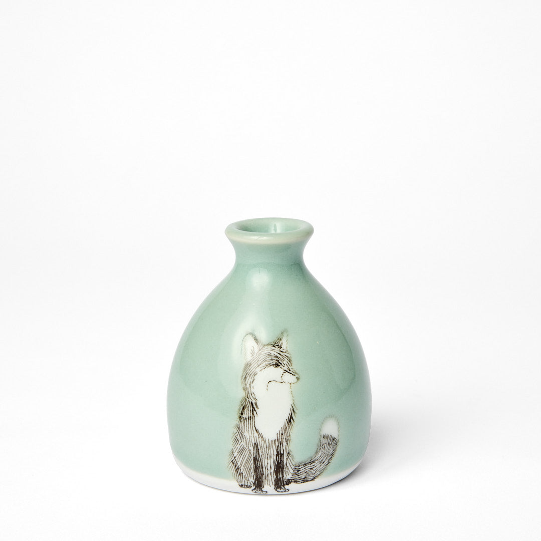 Celadon Fox Bud Vase