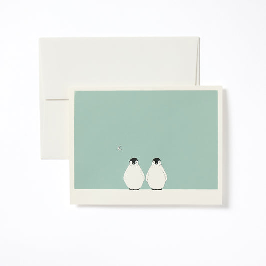Celadon Double Penguin & Moon Notecard