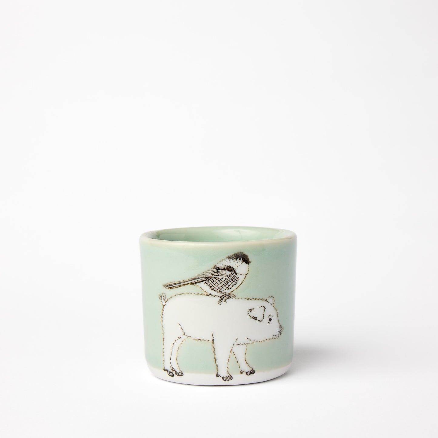 Little Celadon Pig and Bird Cup