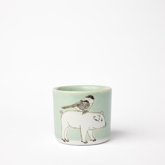 Little Celadon Pig and Bird Cup