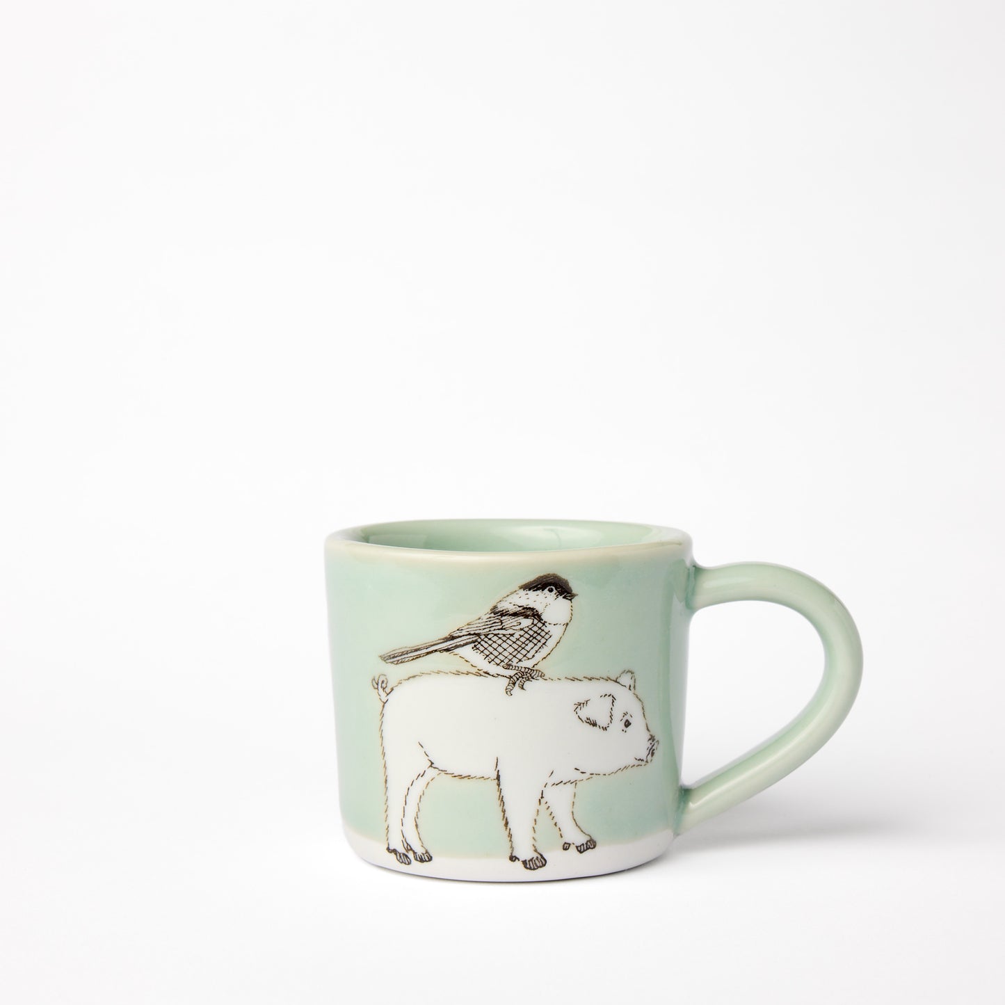 Little Celadon Pig and Bird Mug