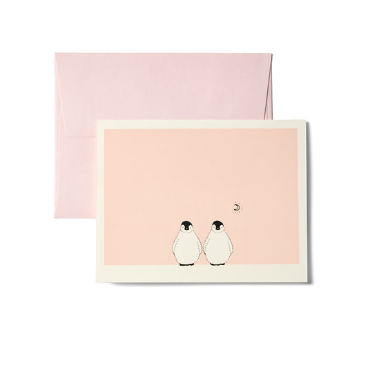 Pink Double Penguin & Moon Notecard