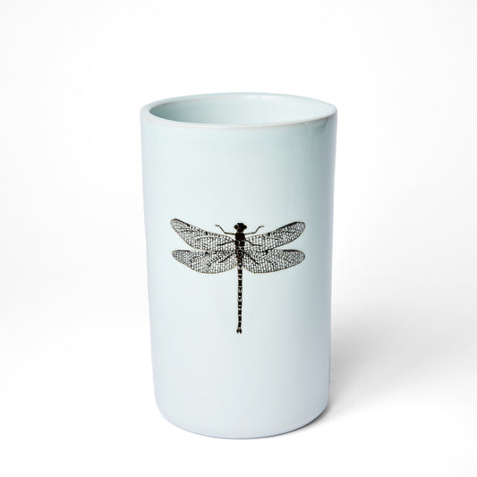 White Dragonfly Narrow Vase
