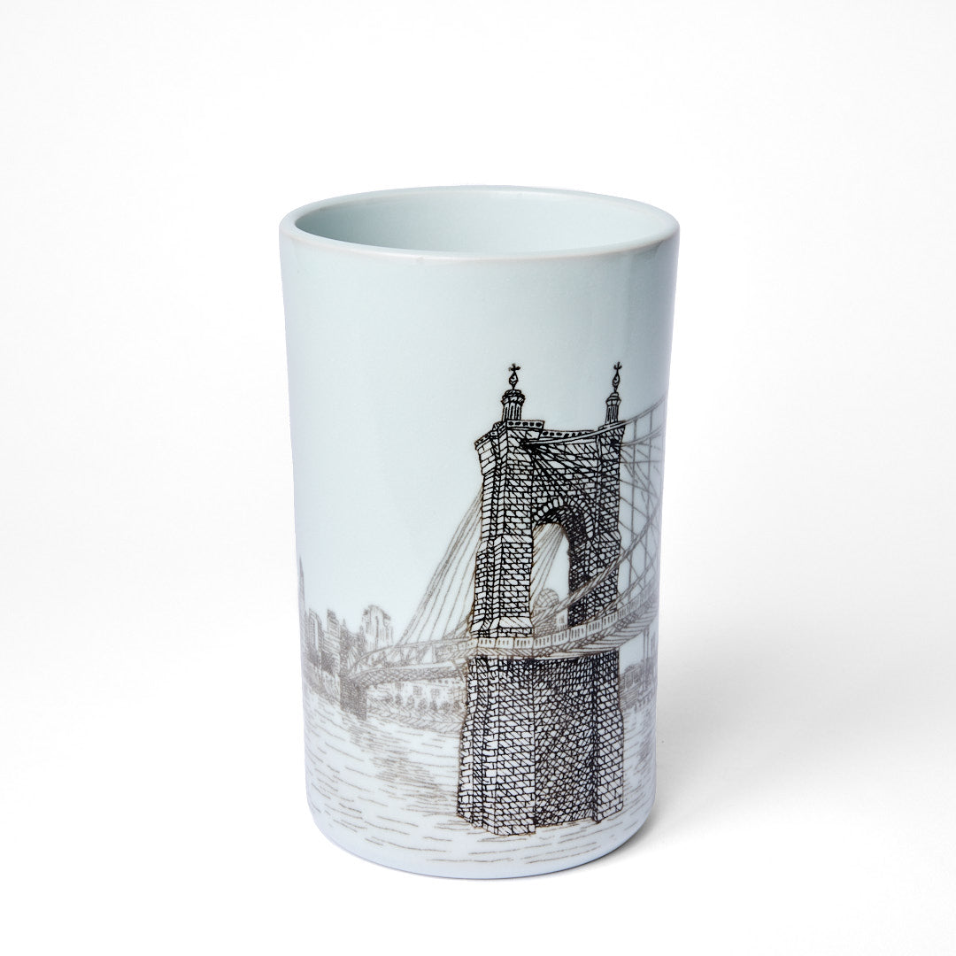 White Roebling Bridge Narrow Vase