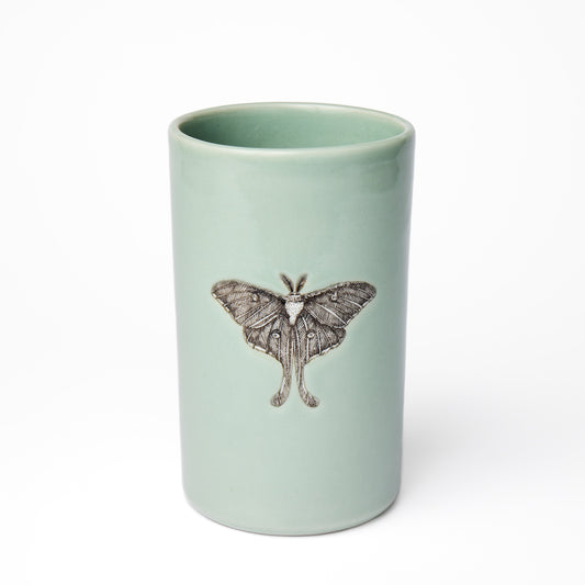 Celadon Luna Moth Narrow Vase