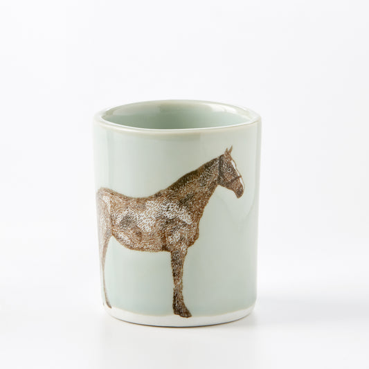 Large Celadon Horse Cup